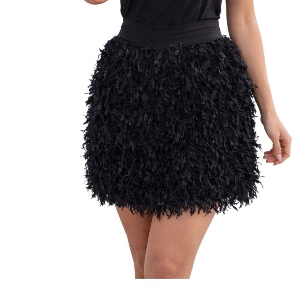 Mable Black Feather‎ Tassel Mini Skirt Flirty Fun Size 6